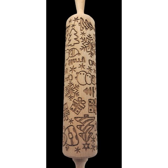 Wooden Embossing Rolling Pin Merry Christmas Baking Cookies Tool Santa Snowman - Picture 7 of 7